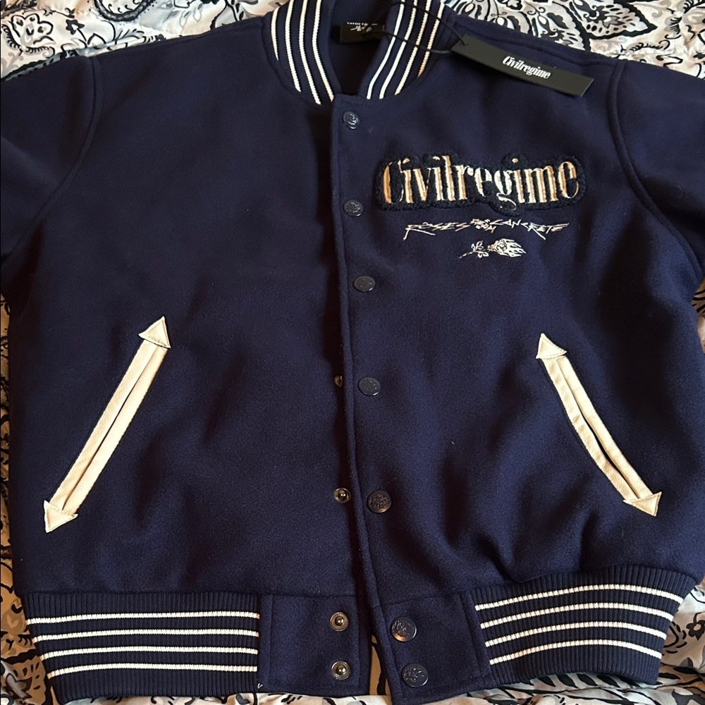 Civil Regime Navy Bomber Jacket with Cream Trim